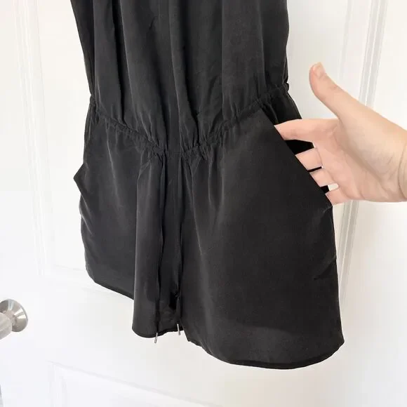 Joie 100% Silk Black Romper Womens Medium Halter Sleeveless Pockets Dressy